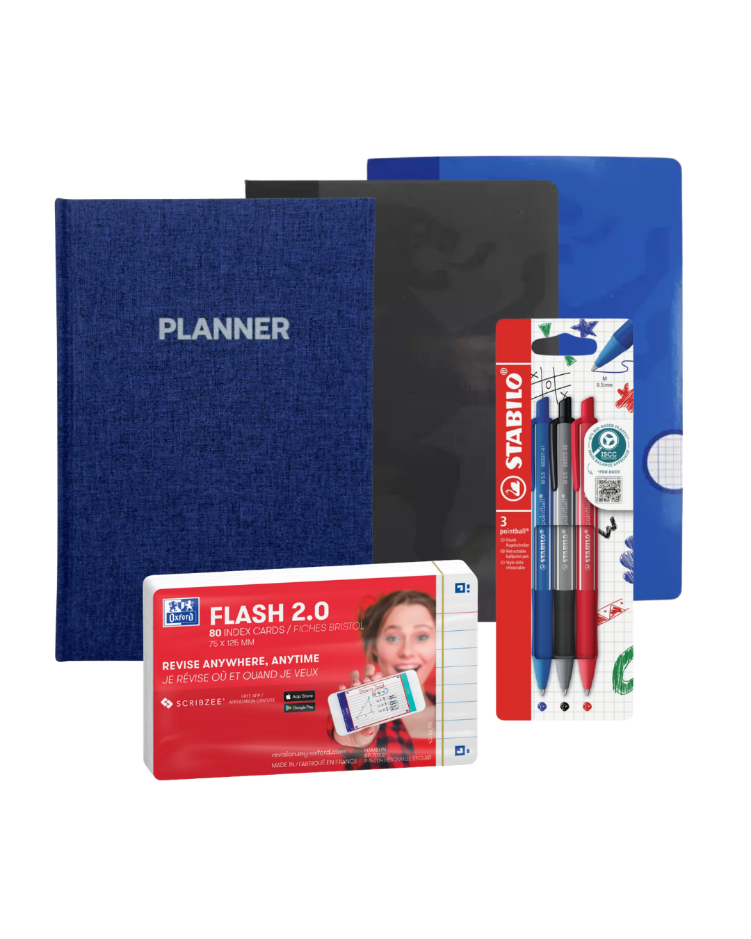 Schoolpakket Brugklas compleet – Grip Planner schriften flashcards STABILO pennen